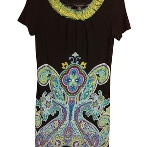 Perceptions Black and Green Paisley Midi Dress​